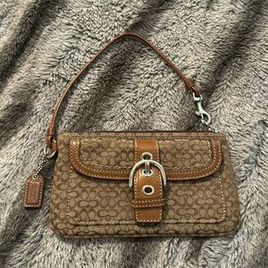 NWOT Vintage Coach Wristlet Canvas W/ Leather Trim